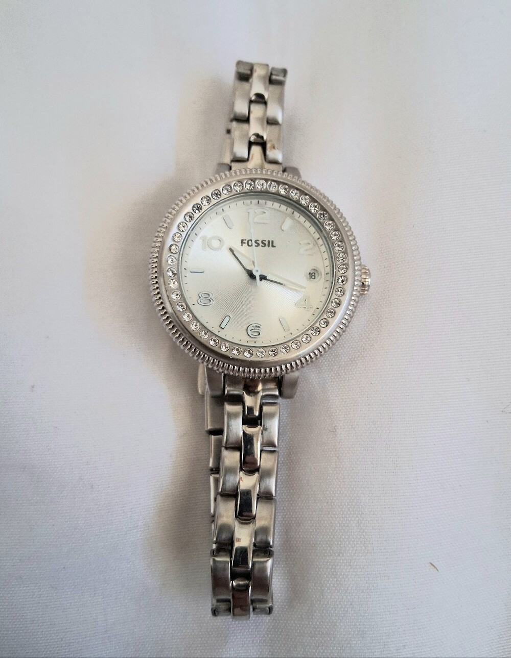 FOSSIL SILVER CRYSTAL BEZEL WOMEN'S WATCH